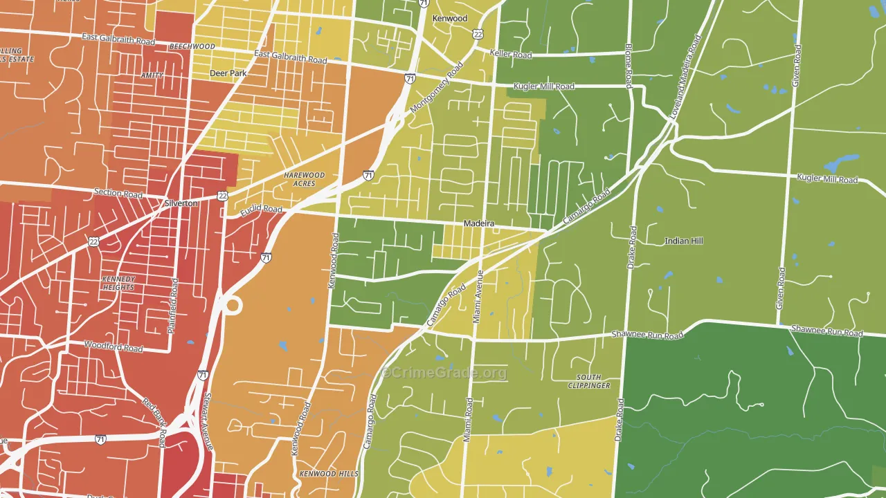 Madeira, OH Map of Drug-Related Crime Rates