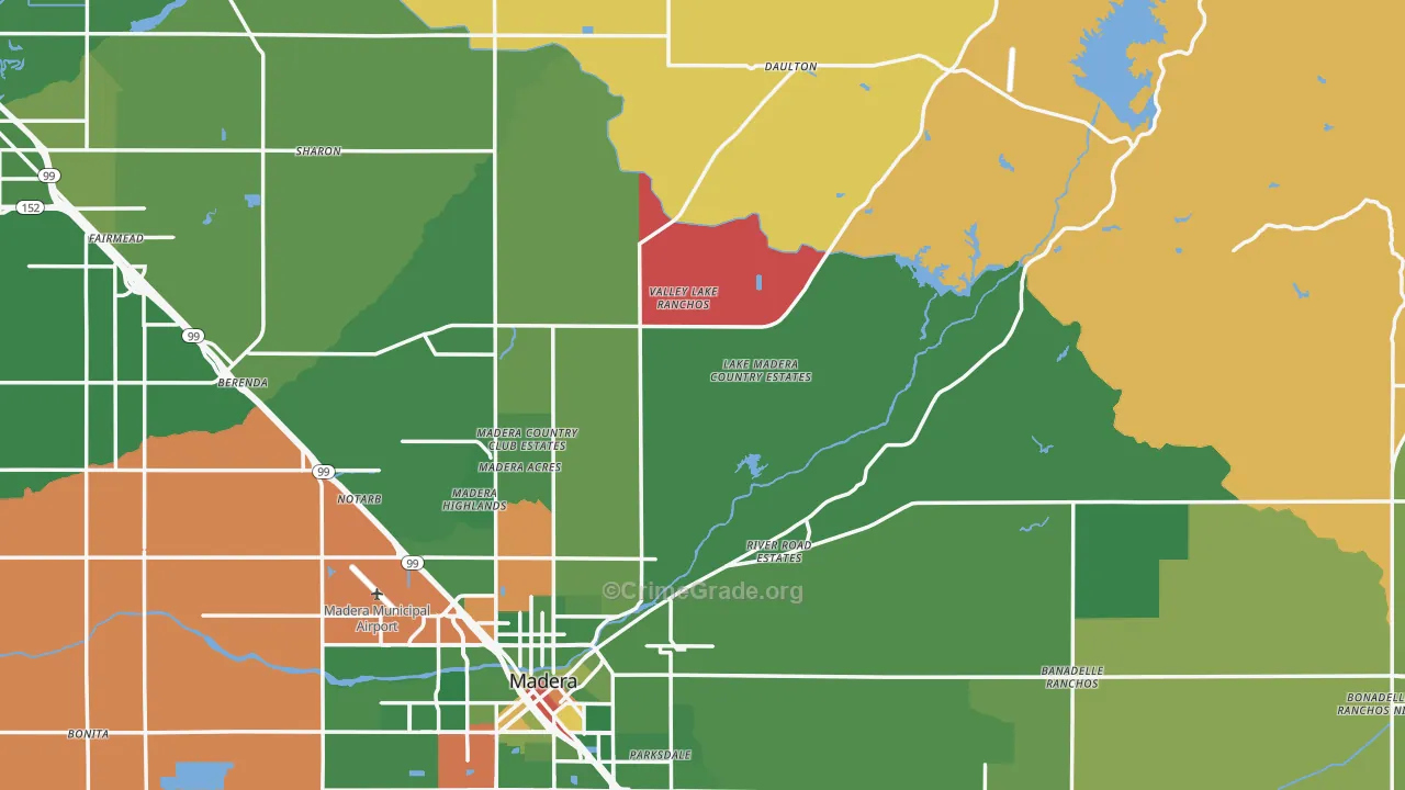 Madera County, CA Map of Drug-Related Crime Rates