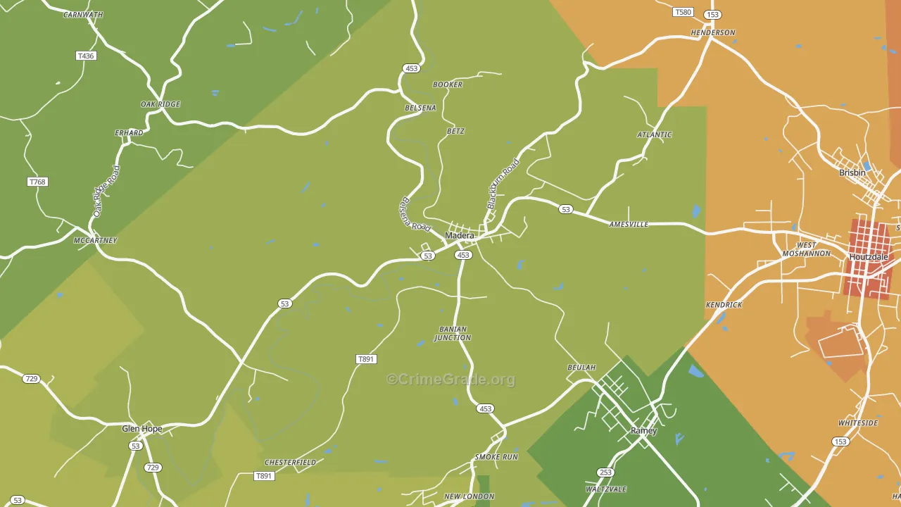 Madera, PA Map of Drug-Related Crime Rates