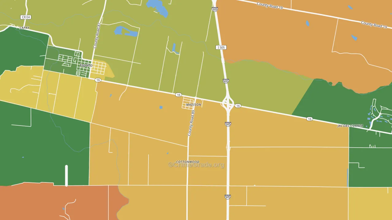 Madison, CA Map of Drug-Related Crime Rates