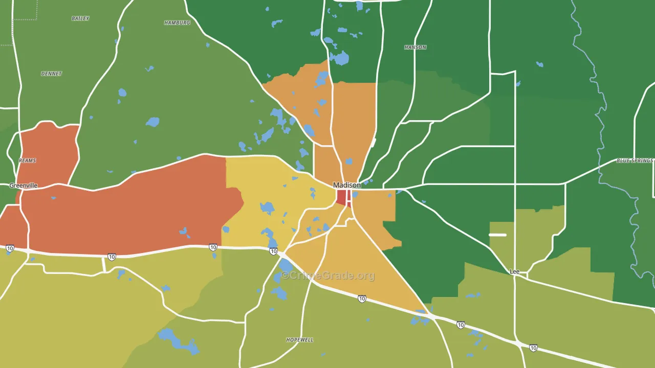 Madison County, FL Map of Drug-Related Crime Rates