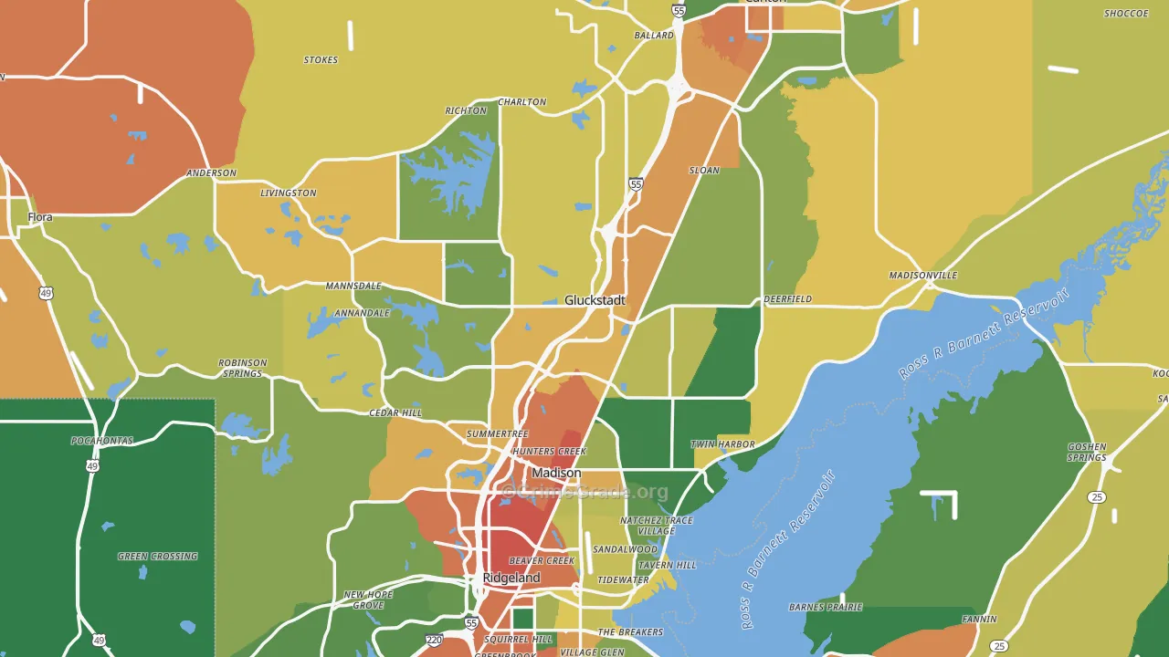 Madison County, MS Map of Drug-Related Crime Rates