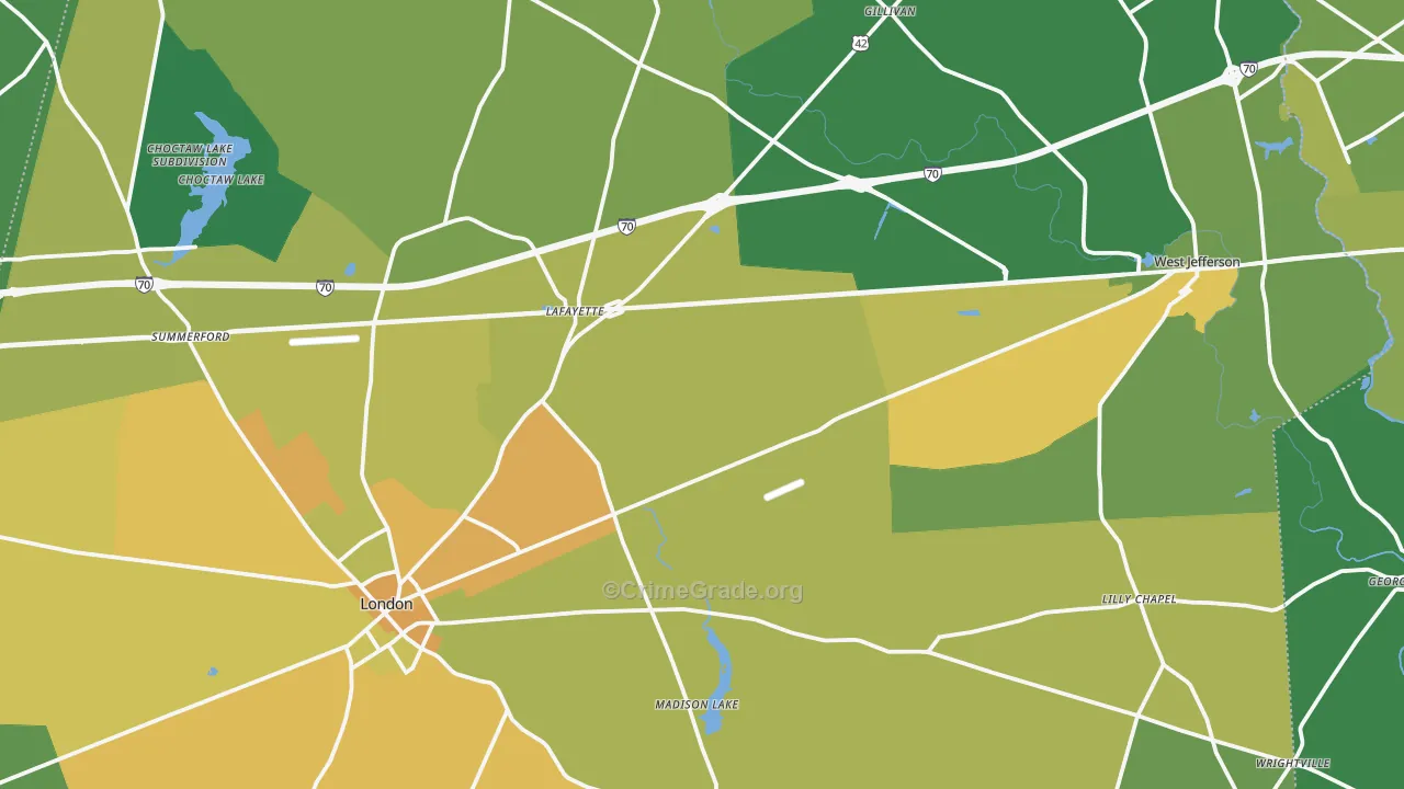 Madison County, OH Map of Drug-Related Crime Rates