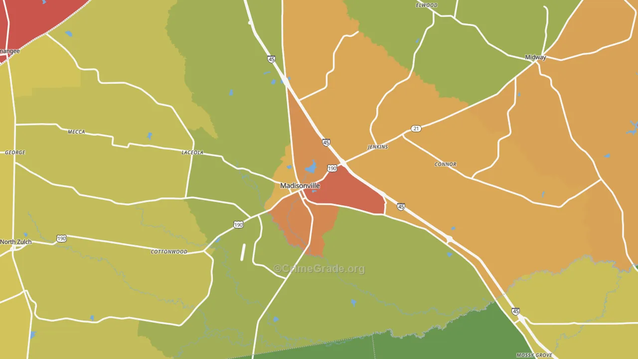 Madison County, TX Map of Drug-Related Crime Rates