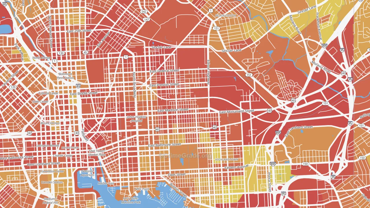 Madison-Eastend, Baltimore, MD Map of Drug-Related Crime Rates