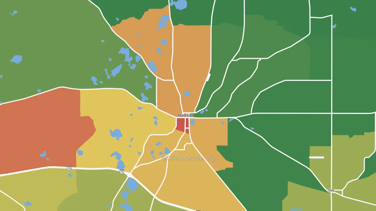 Madison, FL Map of Drug-Related Crime Rates