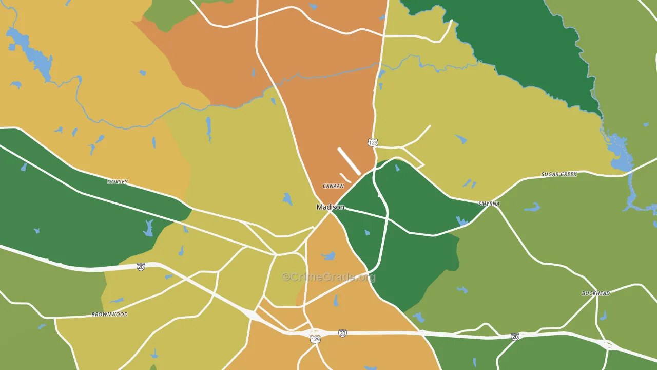 Madison, GA Map of Drug-Related Crime Rates