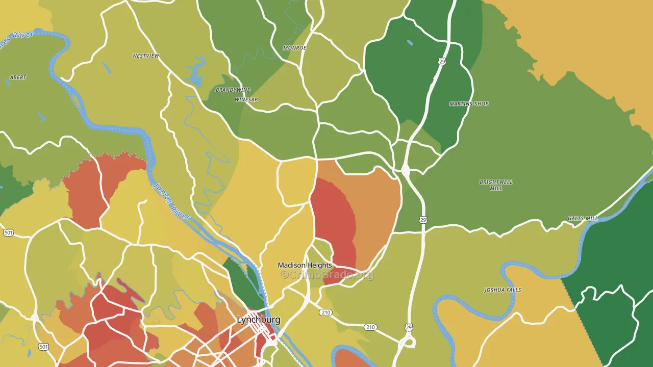 Madison Heights, VA Map of Drug-Related Crime Rates