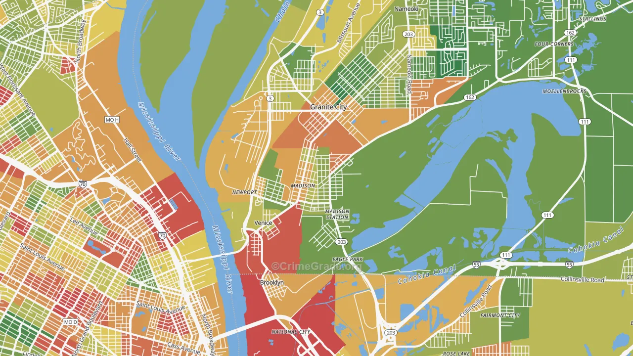 Madison, IL Map of Drug-Related Crime Rates