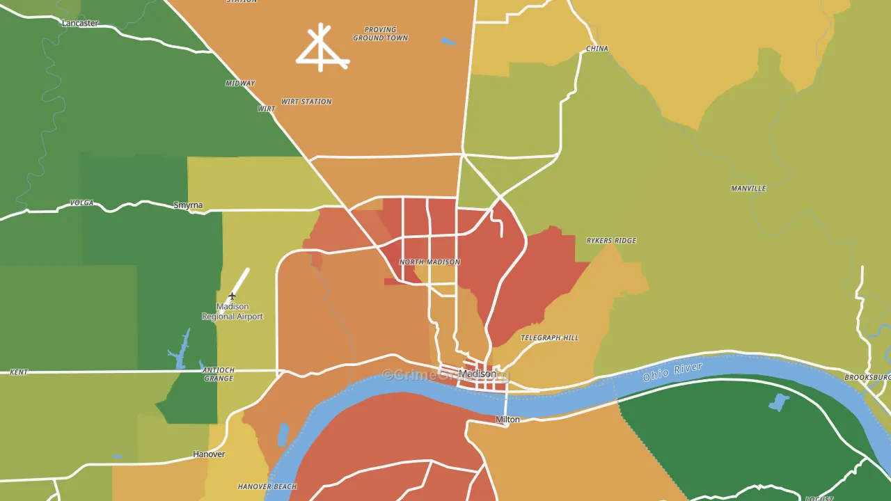 Madison, IN Map of Drug-Related Crime Rates
