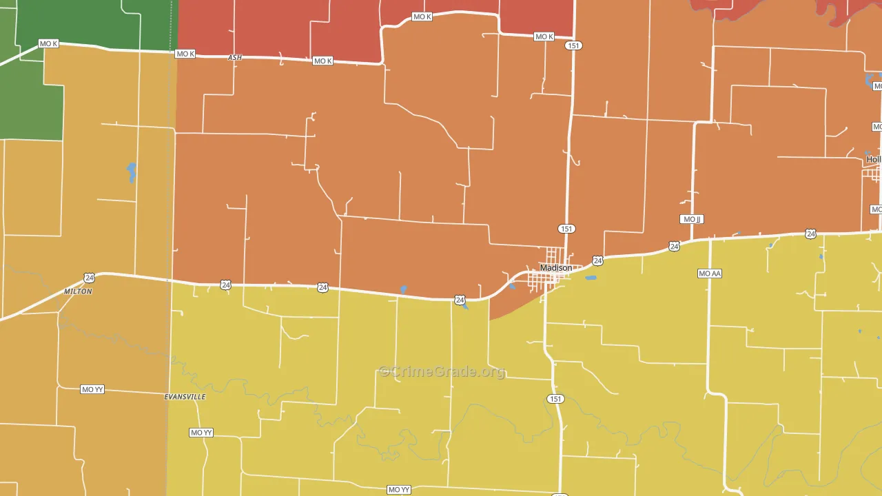 Madison, MO Map of Drug-Related Crime Rates