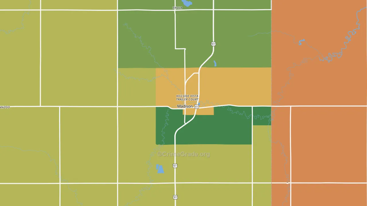 Madison, NE Map of Drug-Related Crime Rates