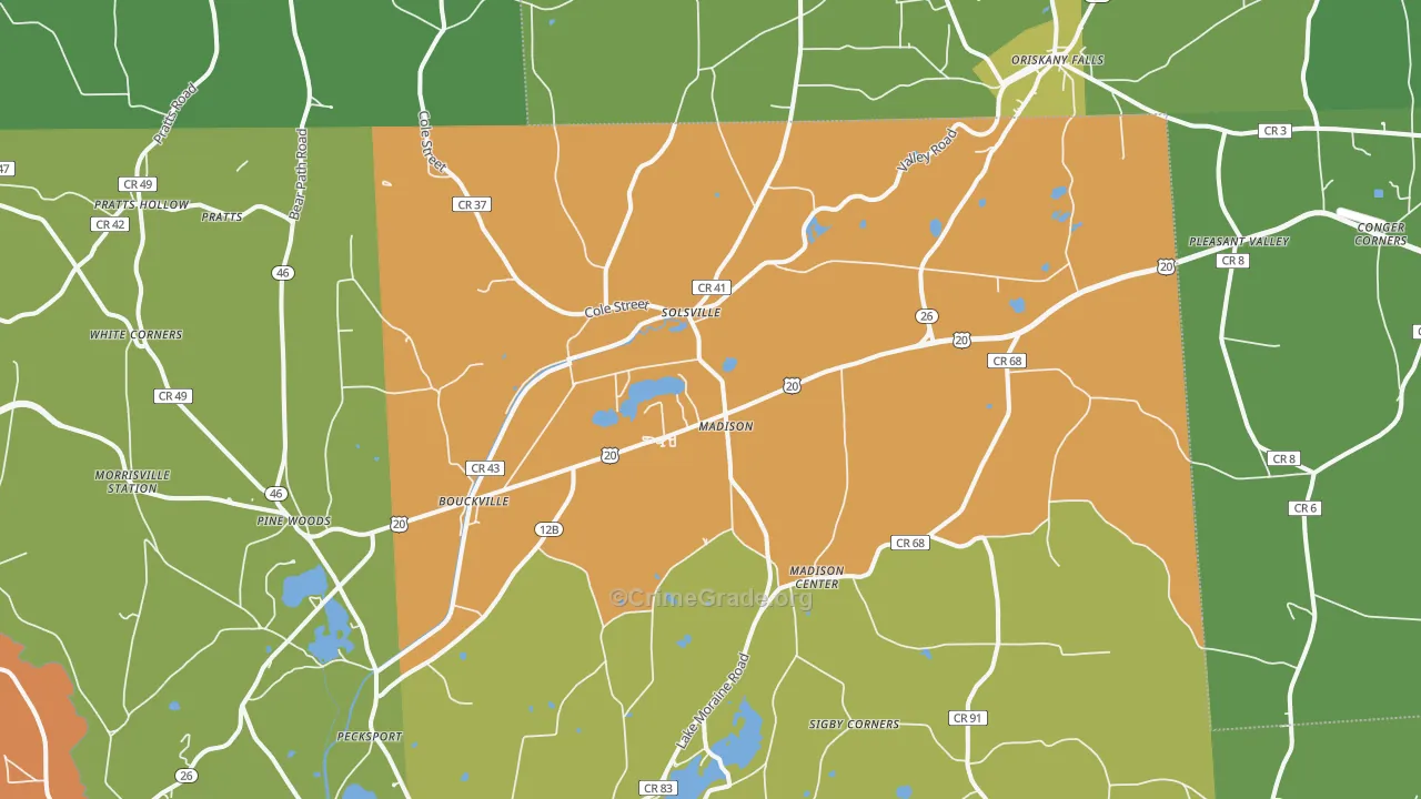 Madison, NY Map of Drug-Related Crime Rates