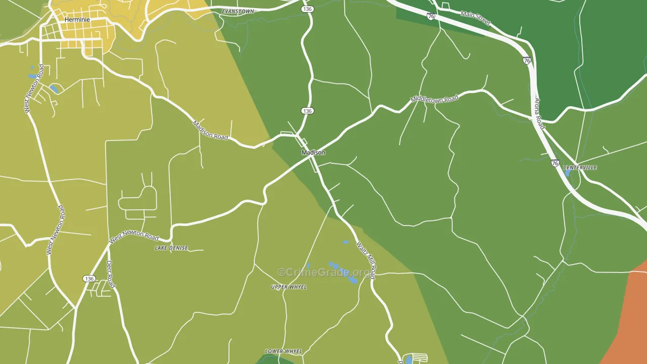 Madison, PA Map of Drug-Related Crime Rates