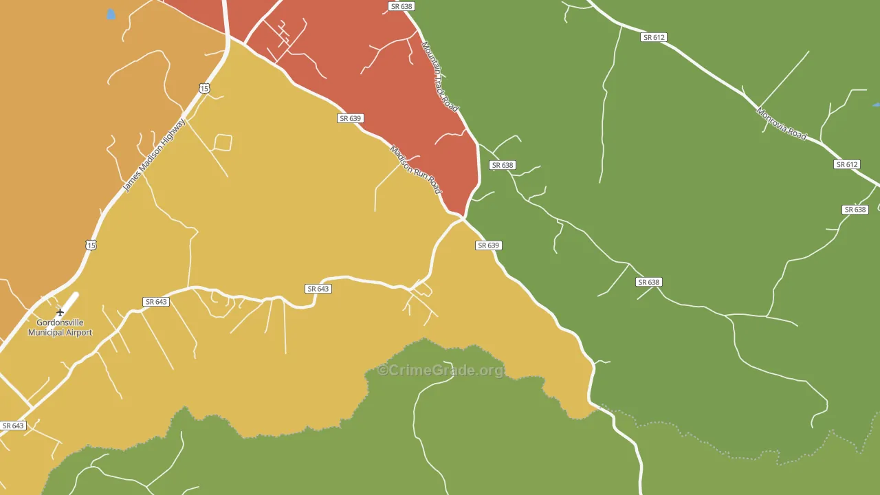 Madison Run, VA Map of Drug-Related Crime Rates