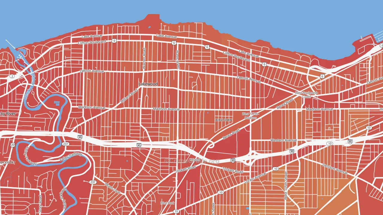 Madison Village, Lakewood, OH Map of Drug-Related Crime Rates