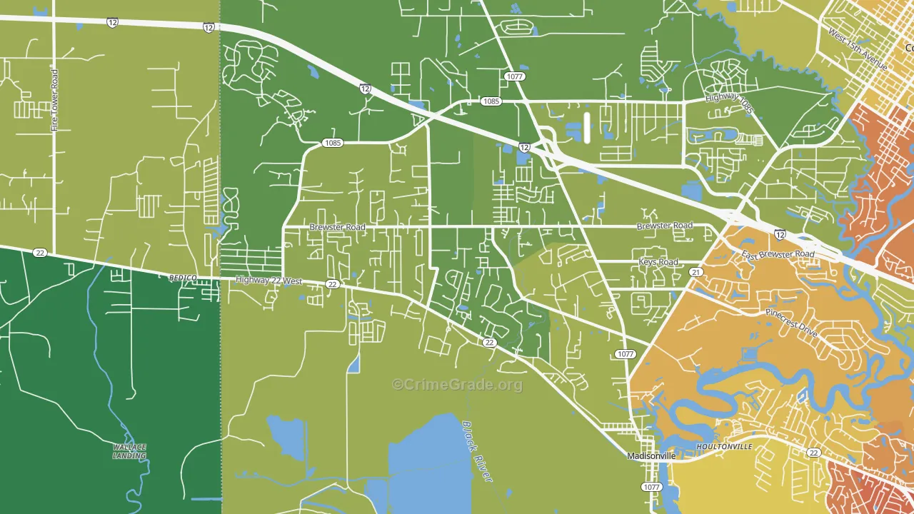 Madisonville, LA Map of Drug-Related Crime Rates