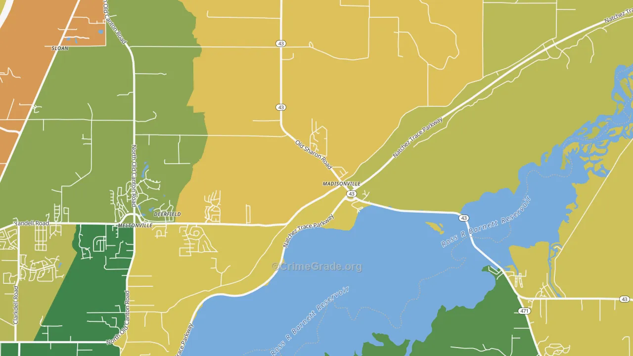 Madisonville, MS Map of Drug-Related Crime Rates