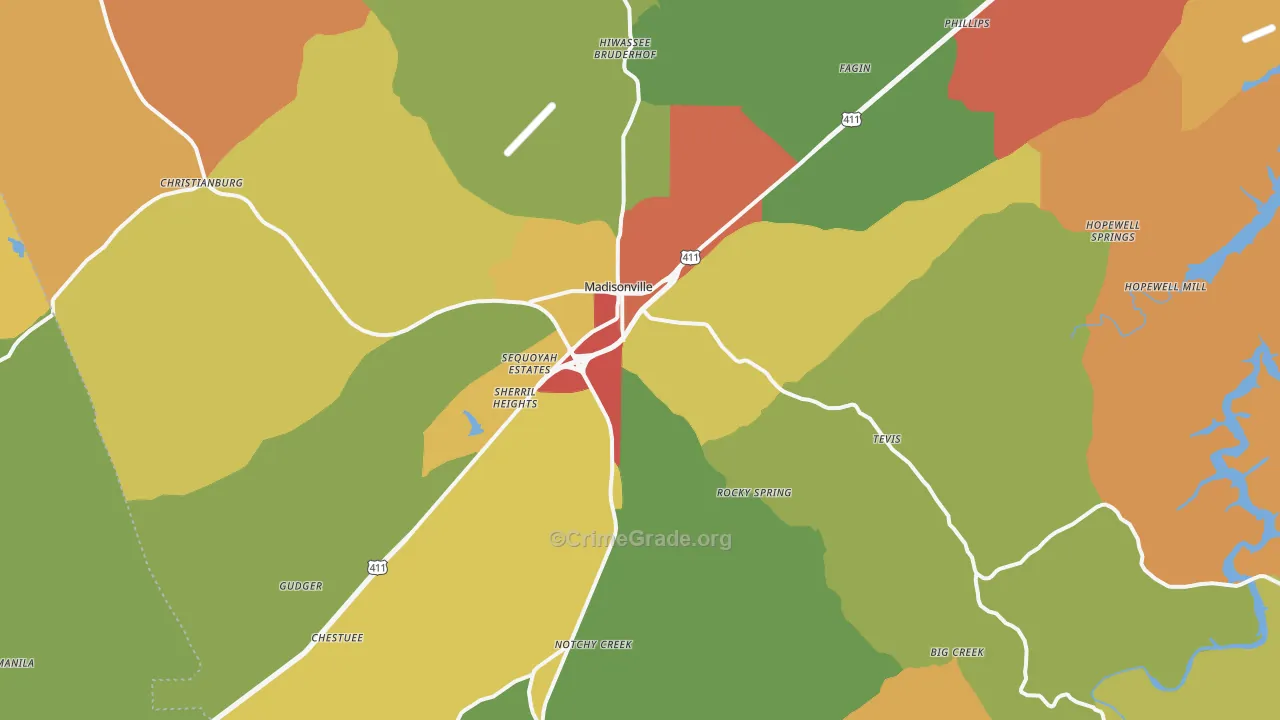 Madisonville, TN Map of Drug-Related Crime Rates