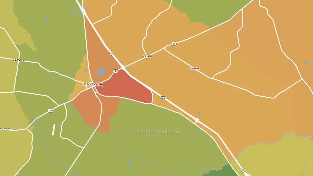 Madisonville, TX Map of Drug-Related Crime Rates