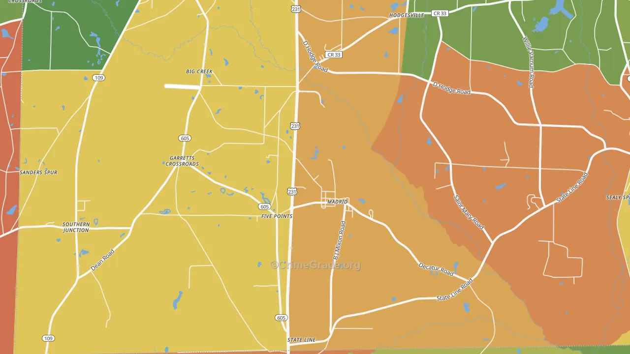 Madrid, AL Map of Drug-Related Crime Rates