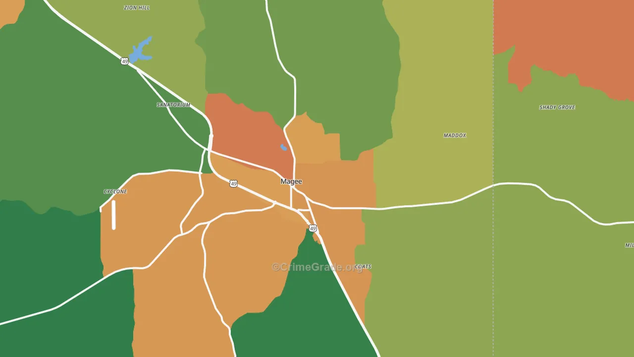 Magee, MS Map of Drug-Related Crime Rates