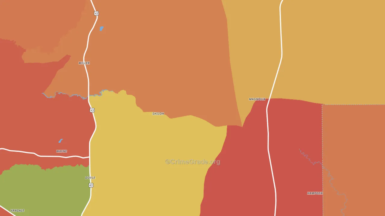 Magnolia, AL Map of Drug-Related Crime Rates