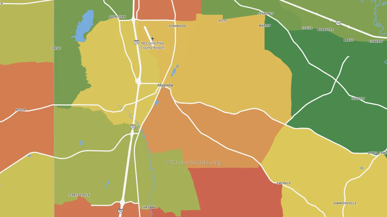 Magnolia, MS Map of Drug-Related Crime Rates
