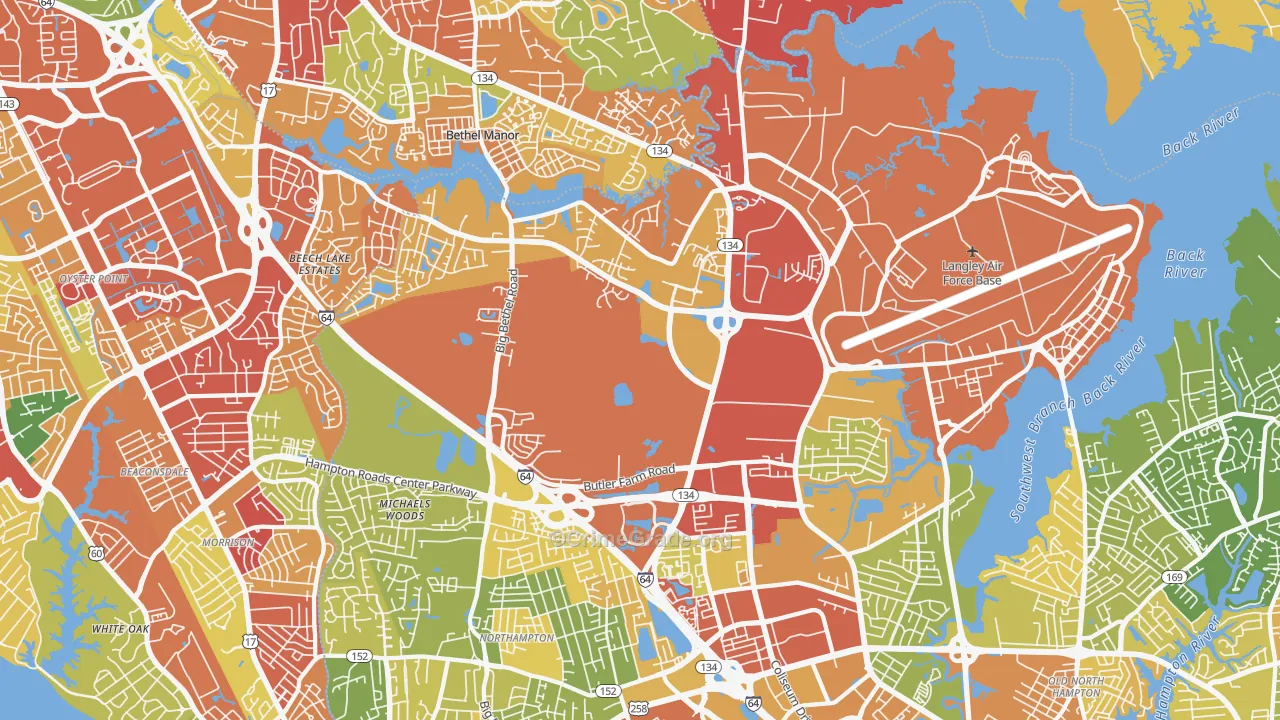 Magruder, Hampton, VA Map of Drug-Related Crime Rates