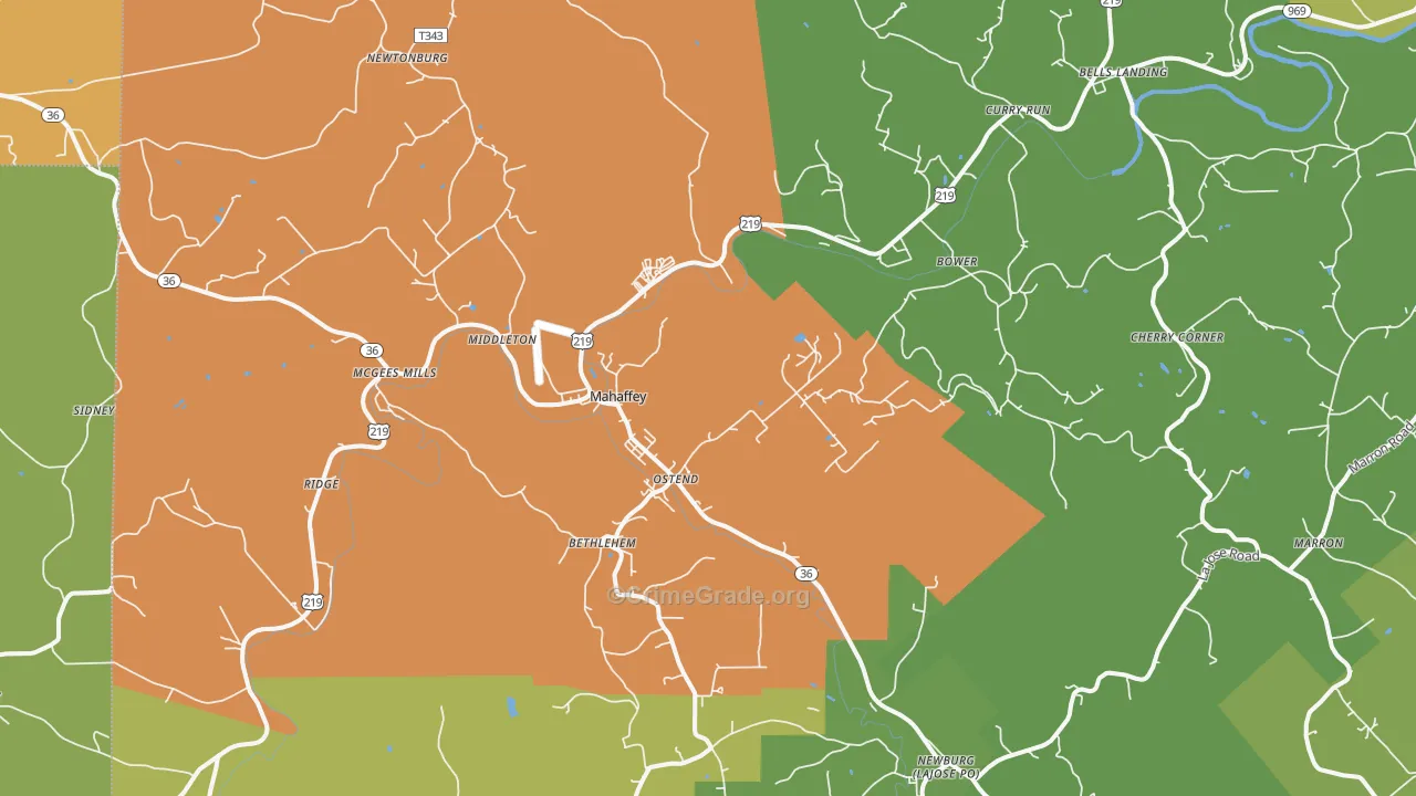 Mahaffey, PA Map of Drug-Related Crime Rates