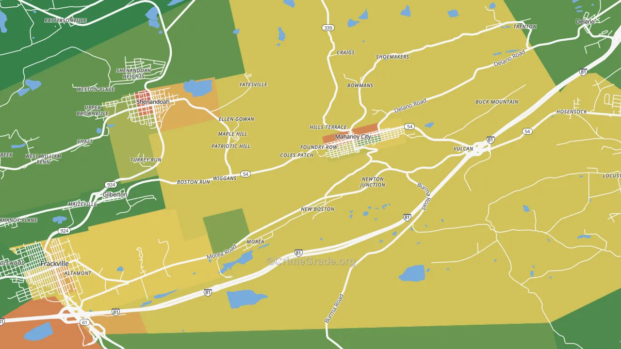 Mahanoy City, PA Map of Drug-Related Crime Rates