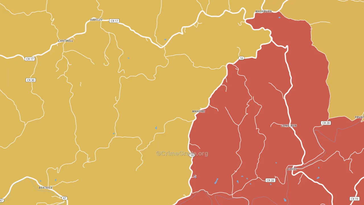 Mahone, WV Map of Drug-Related Crime Rates