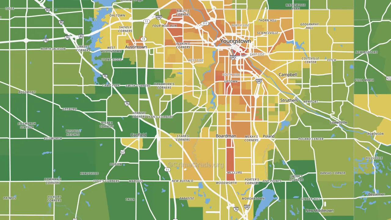 Mahoning County, OH Map of Drug-Related Crime Rates