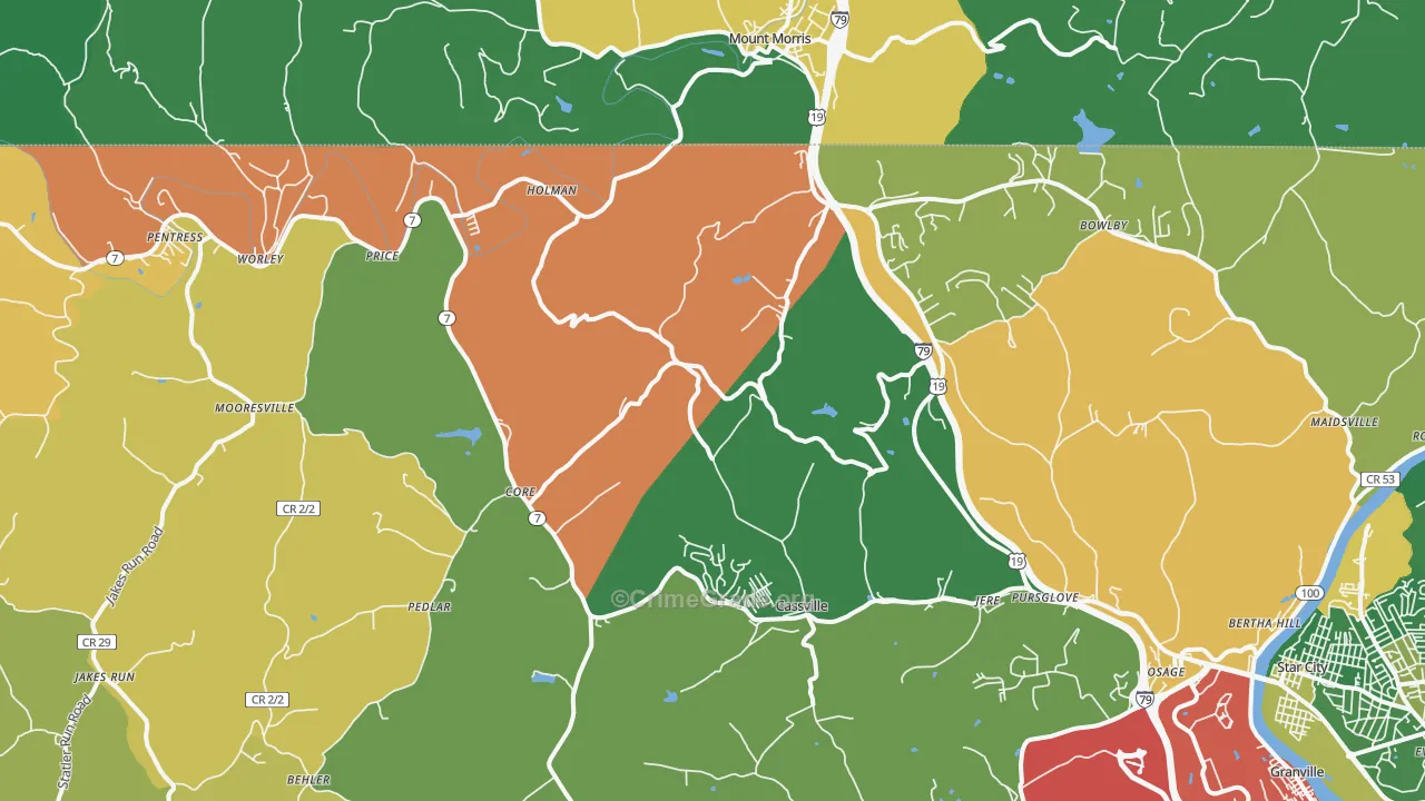 Maidsville, WV Map of Drug-Related Crime Rates