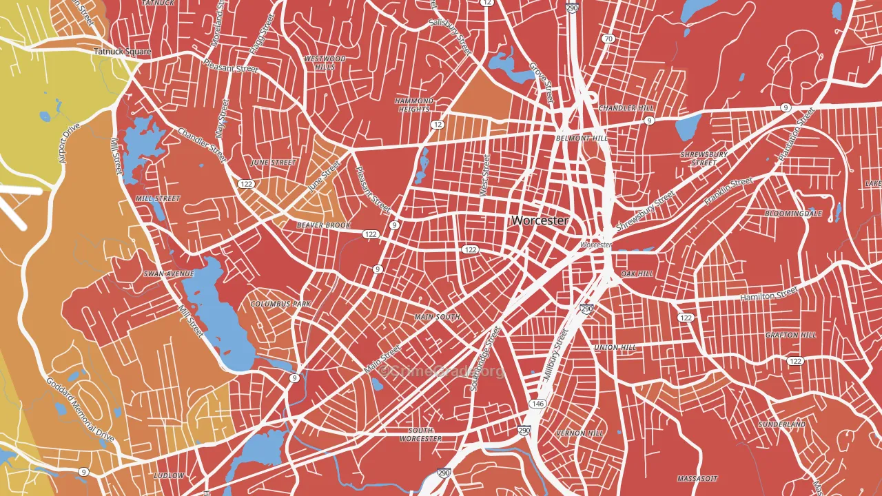 Main Middle, Worcester, MA Map of Drug-Related Crime Rates