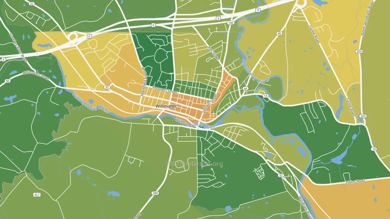 Main Street, Willimantic, CT Map of Drug-Related Crime Rates