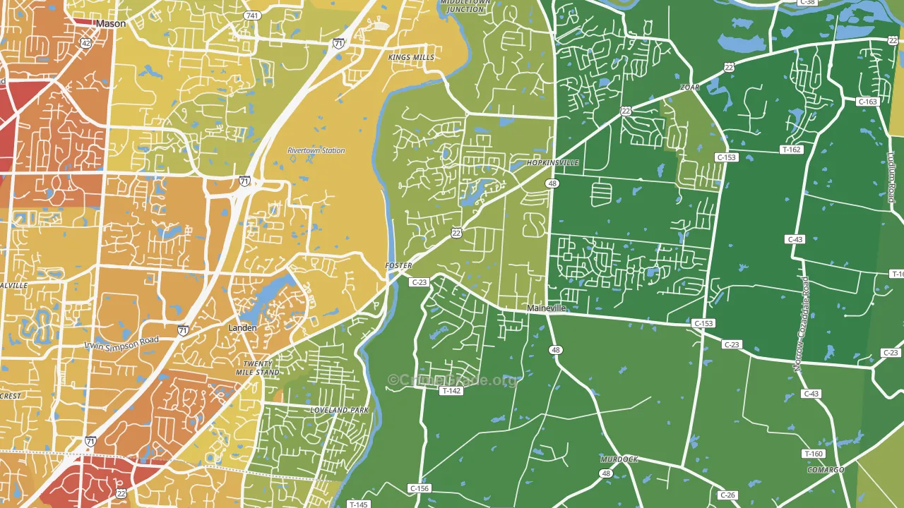 Maineville, OH Map of Drug-Related Crime Rates