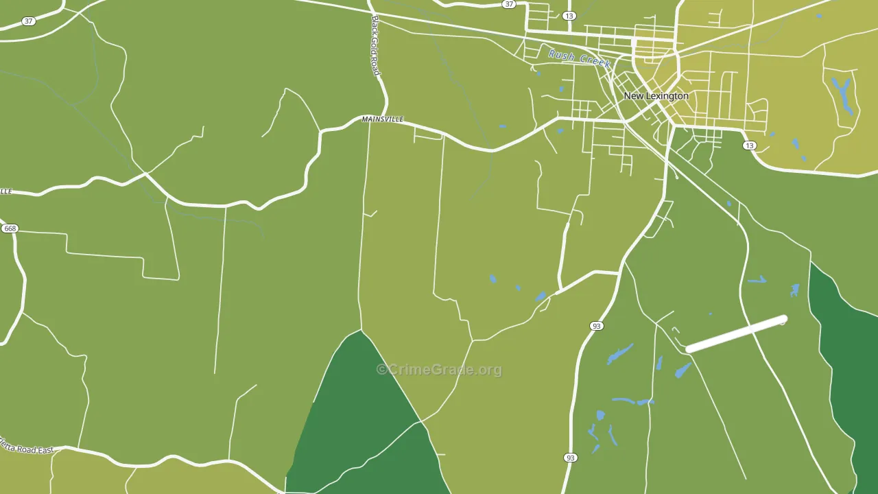 Mainsville, OH Map of Drug-Related Crime Rates