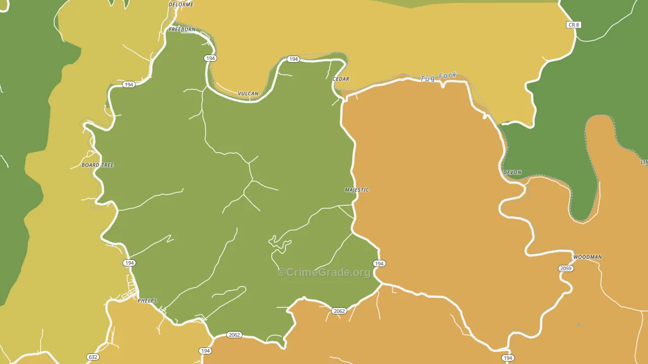 Majestic, KY Map of Drug-Related Crime Rates