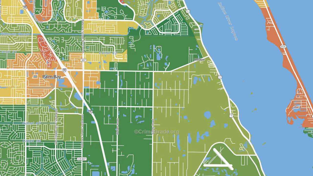 Malabar, FL Map of Drug-Related Crime Rates