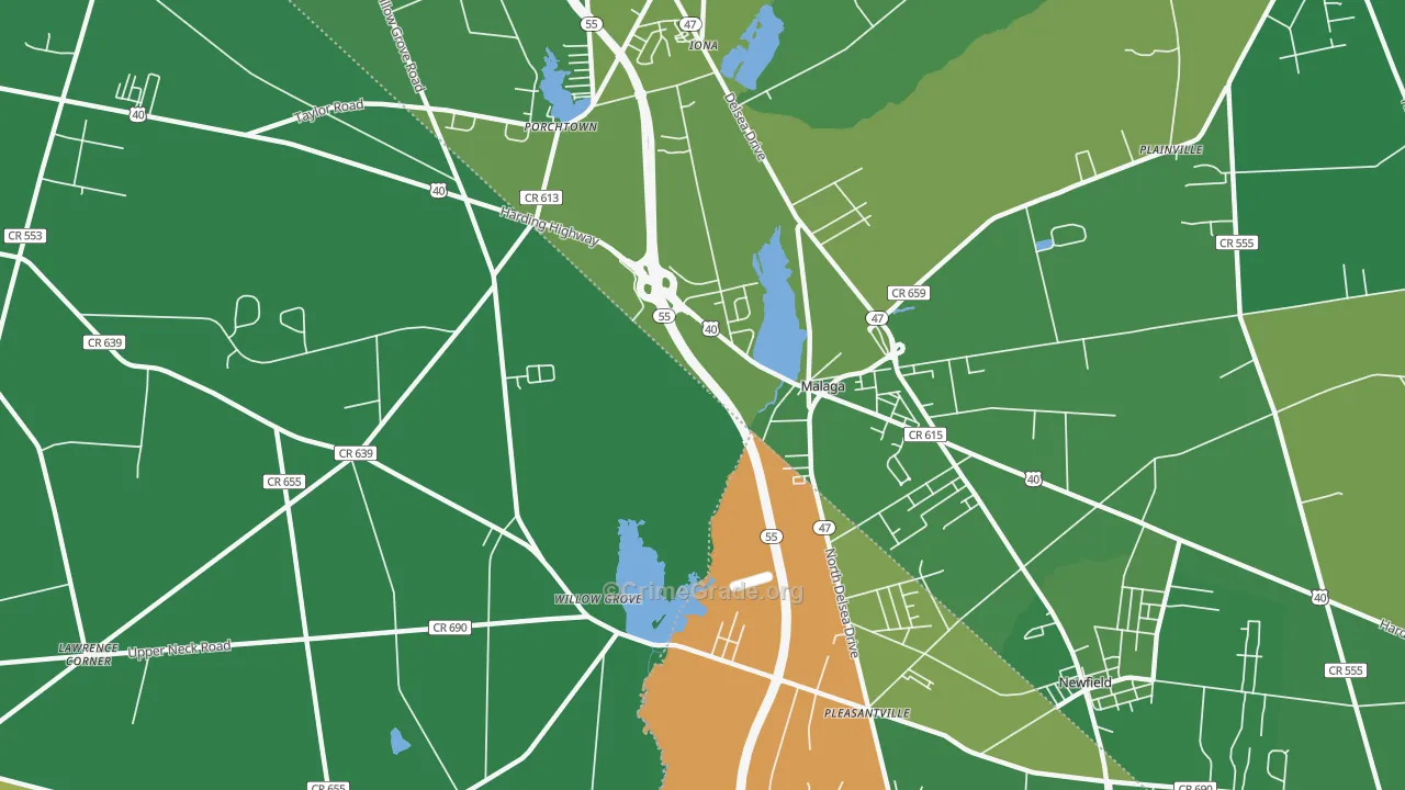 Malaga, NJ Map of Drug-Related Crime Rates