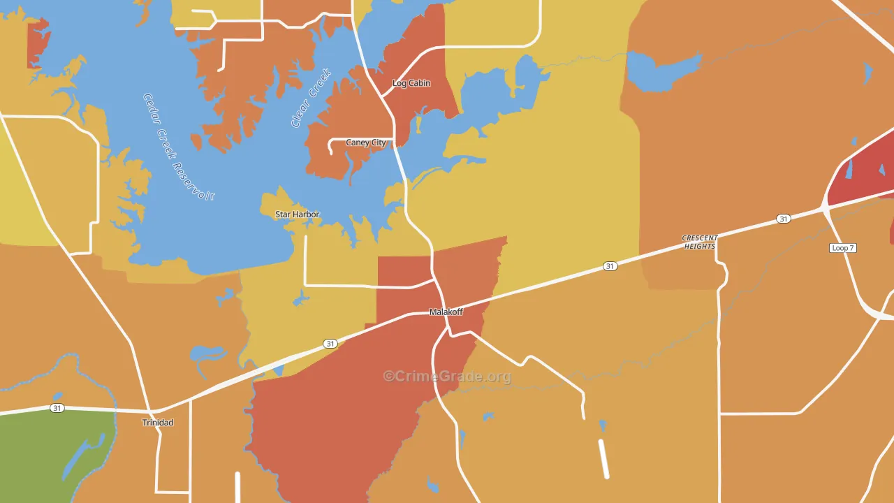 Malakoff, TX Map of Drug-Related Crime Rates