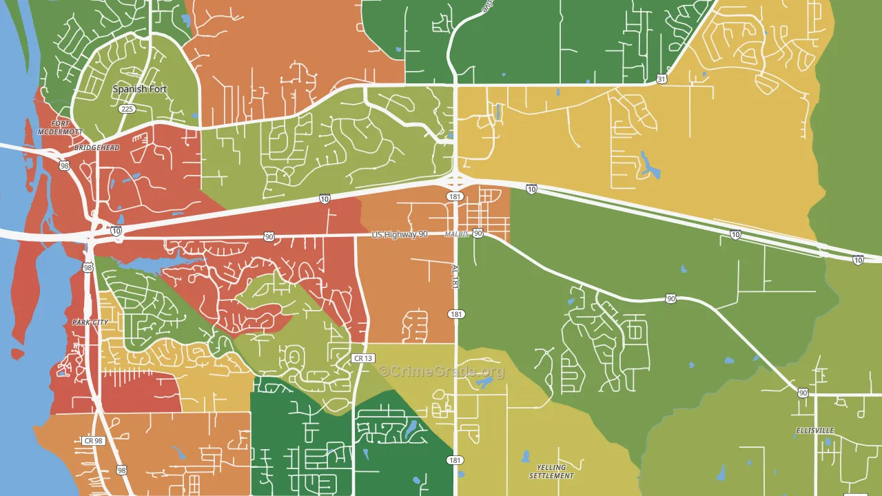 Malbis, AL Map of Drug-Related Crime Rates