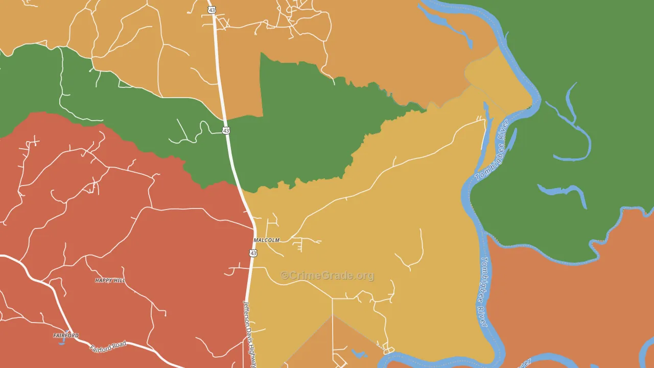 Malcolm, AL Map of Drug-Related Crime Rates