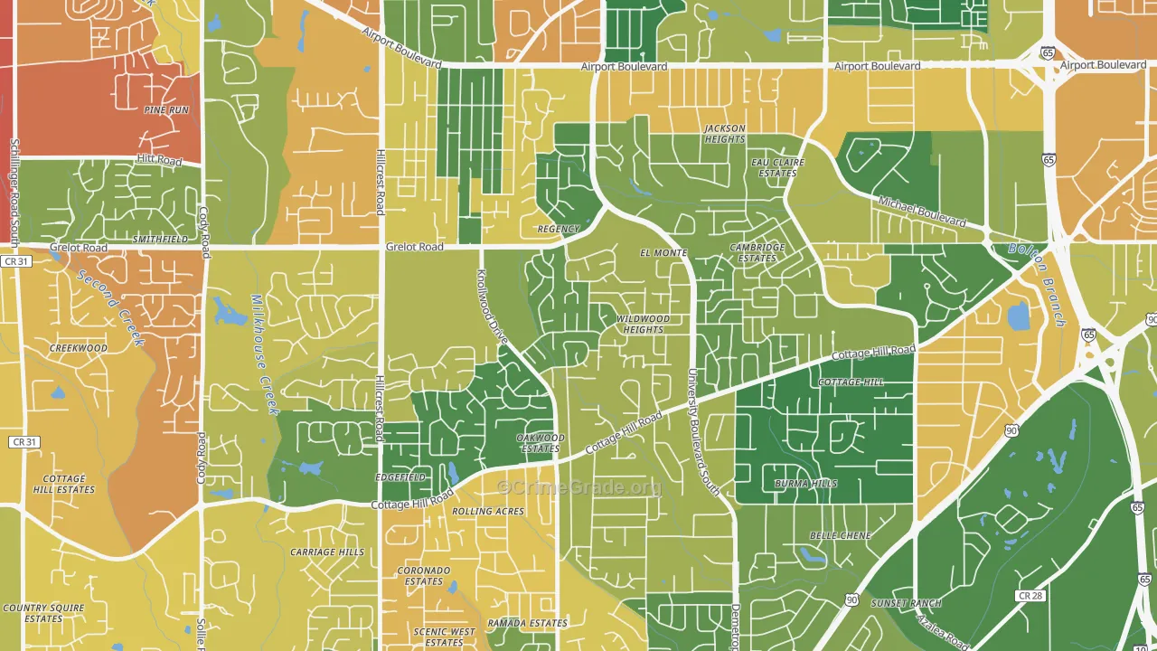 Malibar Heights, Mobile, AL Map of Drug-Related Crime Rates