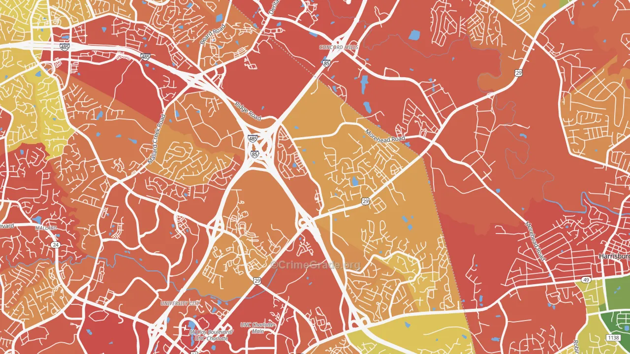 Mallard Creek-Withrow Downs, Charlotte, NC Map of Drug-Related Crime Rates