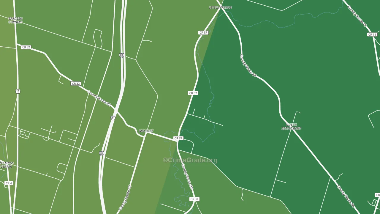 Mallory, NY Map of Drug-Related Crime Rates