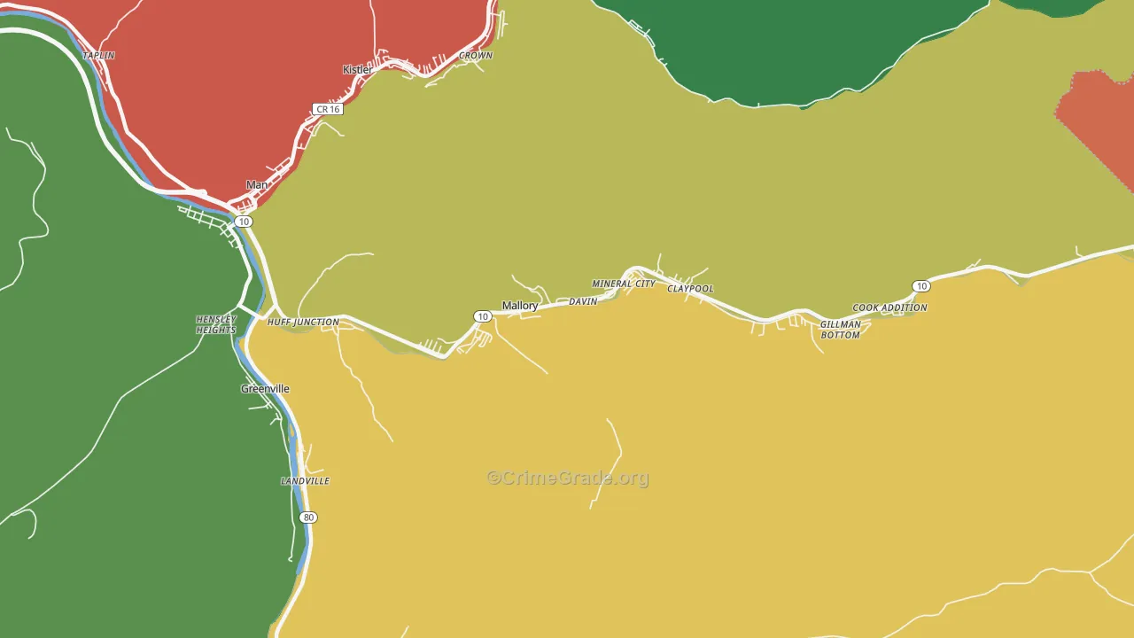 Mallory, WV Map of Drug-Related Crime Rates