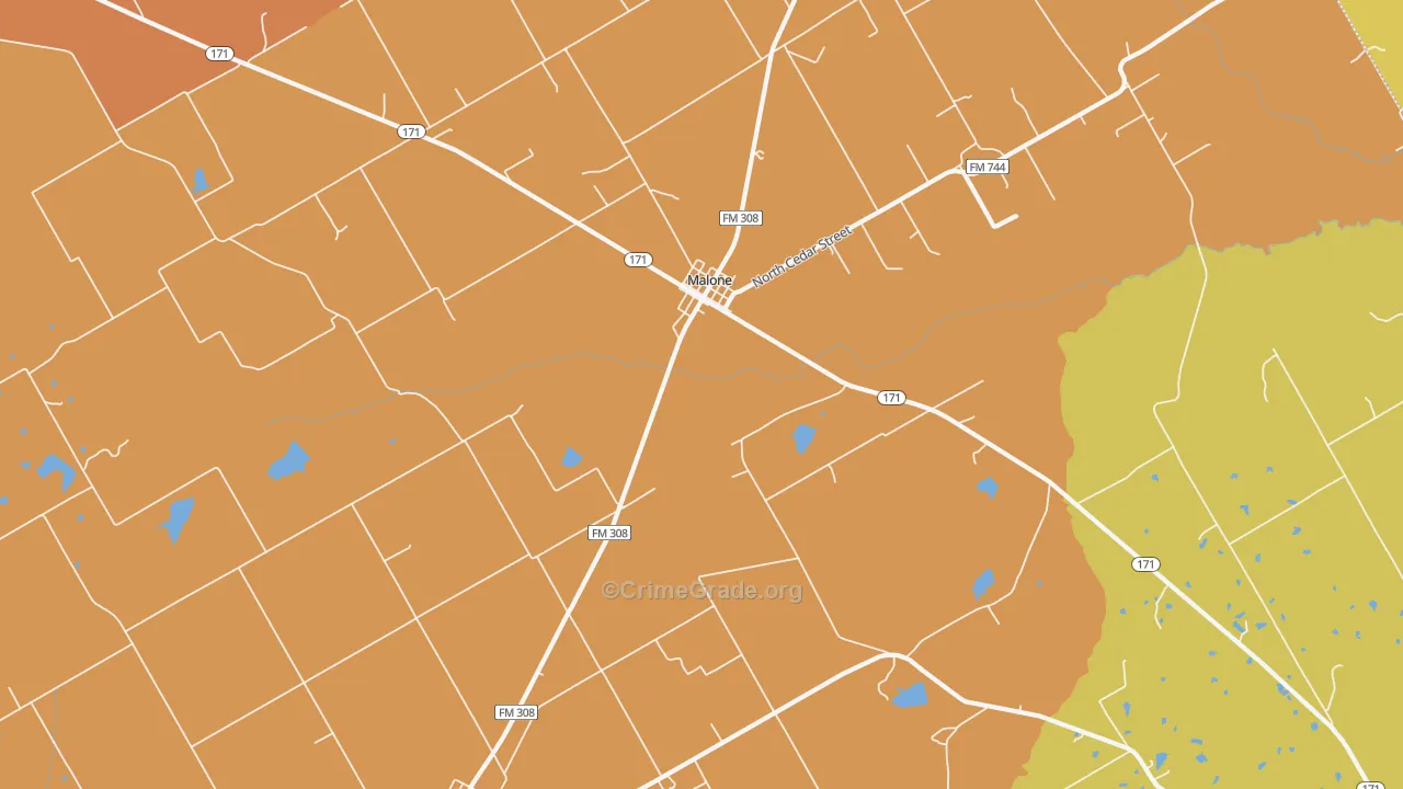 Malone, TX Map of Drug-Related Crime Rates