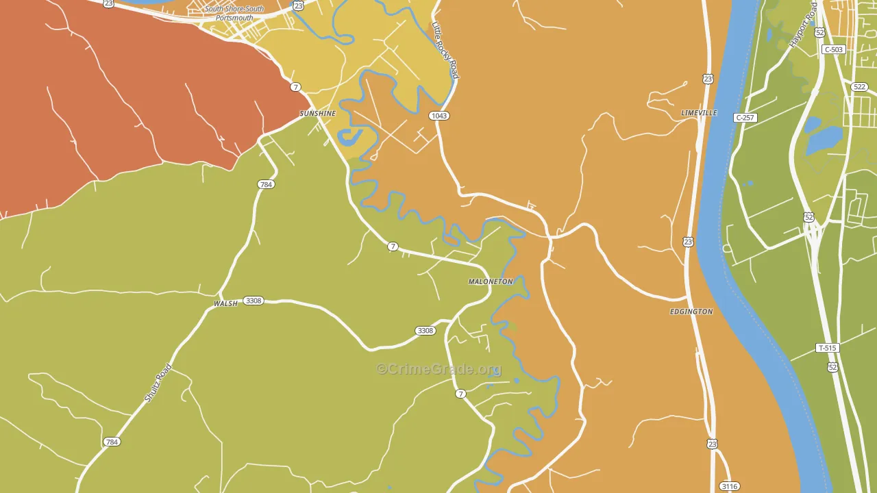 Maloneton, KY Map of Drug-Related Crime Rates